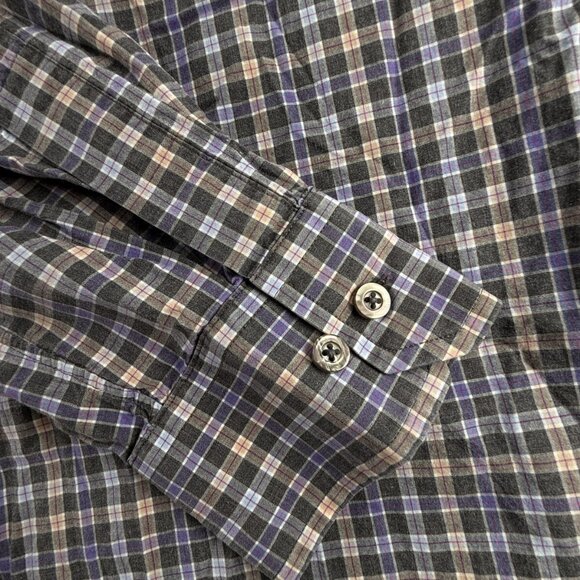 Scott Barber 2XL Long Sleeve Button Up Shirt Men Check Blue Gray Cotton Business - Picture 11 of 13